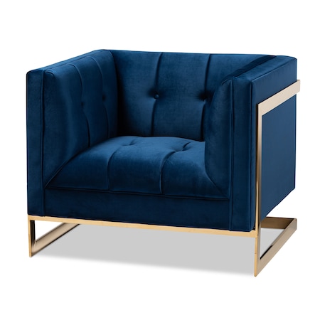 Baxton Studio Ambra Blue Velvet Upholstered and Tufted Armchair with Gold-Tone Frame 156-8868